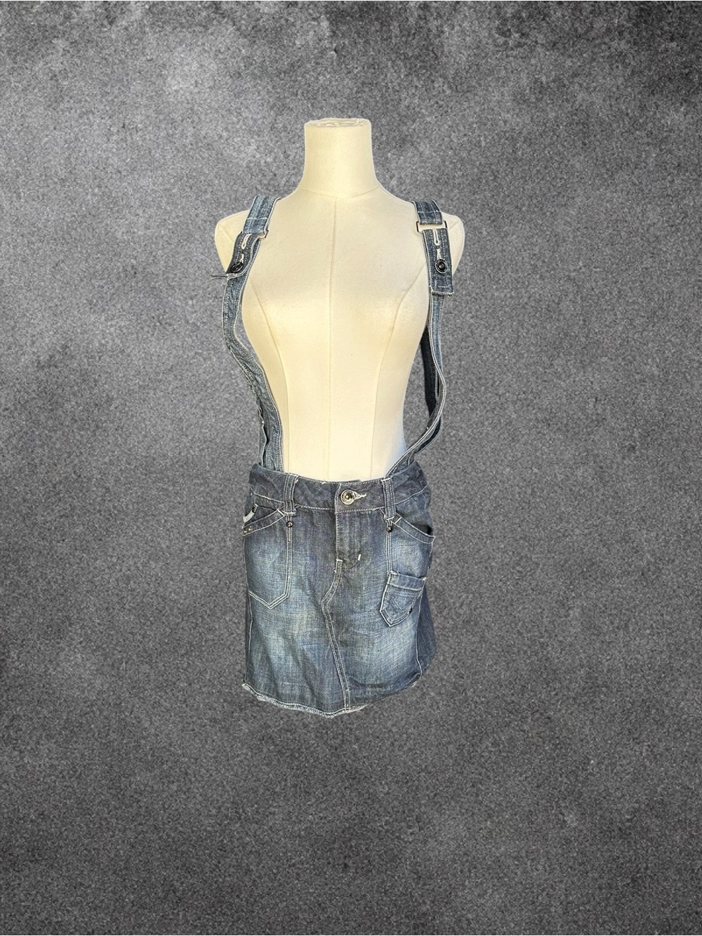 Denim Overall Skirt with Adjustable Straps - Blue